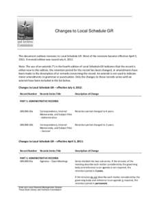 Changes to Local Schedule GR  This document outlines revisions to Local Schedule GR. Most of the revisions became effective April 3, 2011. A revised edition was issued July 4, 2012. Note: The use of an asterisk (*) in th