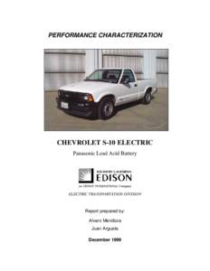 PERFORMANCE CHARACTERIZATION  CHEVROLET S-10 ELECTRIC Panasonic Lead Acid Battery  ELECTRIC TRANSPORTATION DIVISION