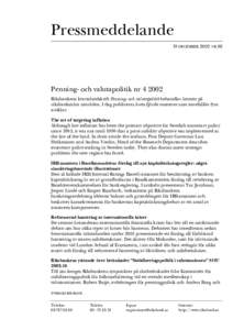 Pressmeddelande 19 DECEMBER 2002 NR 88  Penning- och valutapolitik nr[removed]