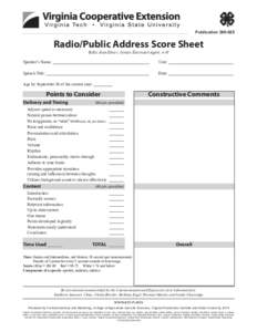 *  Publication[removed]Radio/Public Address Score Sheet Billie Jean Elmer, Senior Extension Agent, 4-H