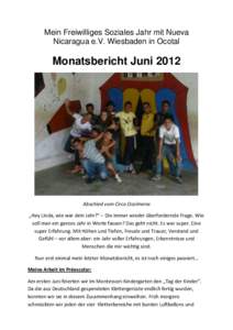 Mein Freiwilliges Soziales Jahr mit Nueva Nicaragua e.V. Wiesbaden in Ocotal Monatsbericht Juni[removed]Abschied vom Circo Ocolmena