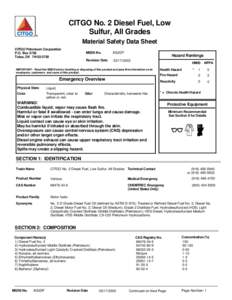 CITGO No. 2 Diesel Fuel, Low Sulfur, All Grades Material Safety Data Sheet CITGO Petroleum Corporation P.O. Box 3758 Tulsa, OK[removed]