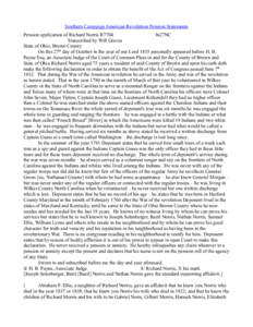 Southern Campaign American Revolution Pension Statements Pension application of Richard Norris R7704 fn27NC Transcribed by Will Graves State of Ohio, Brown County On this 27th day of October in the year of our Lord 1835 