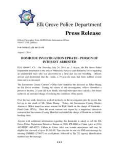 EGPD Press Release - Homicide Investigation Update - Person of Interest Arrested