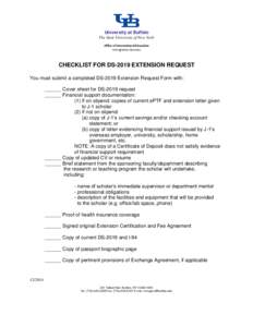 University at Buffalo The State University of New York Office of International Education Immigration Services  CHECKLIST FOR DS-2019 EXTENSION REQUEST