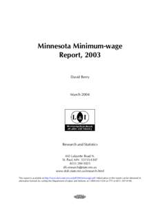 Minnesota Minimum-wage Report, 2003 David Berry March 2004