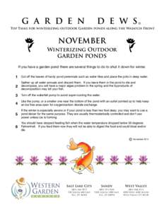 G A R D E N  D E W S Top Tasks for winterizing outdoor Garden ponds along the Wasatch Front