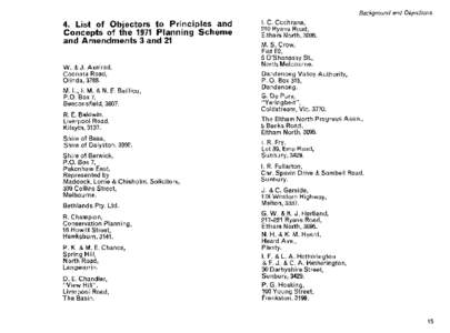 Background and Objections  4. List of Objectors to Principles and Concepts of the 1971 Planning Scheme and Amendments 3 and 21 W. & J . Axelrad,