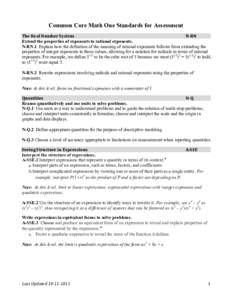 Common Core Math I Standards for Assessment