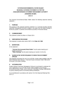 VICTORIAN ENVIRONMENTAL WATER HOLDER SEASONAL WATERING STATEMENT #13 FOR THE GOULBURN BROKEN CATCHMENT MANAGEMENT AUTHORITY (KINNAIRDS SWAMP[removed]The Victorian Environmental Water Holder makes the following seasonal 