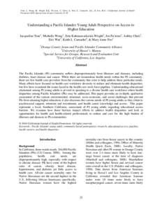 Tran, J., Wong, M., Wright, E.K., Fa‟avae, J., Cheri, A., Wat, E., Camacho, K.L., & Foo, M.A. / Californian Journal of Health Promotion 2010, Special Issue (Cancer Control), 23-38 Understanding a Pacific Islander Young