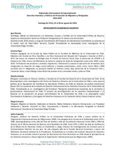 Diplomado Internacional de Especialización Derechos Humanos y Políticas de Protección de Migrantes y RefugiadosSantiago de Chile, 22 al 26 de agosto de 2016 ANTECEDENTES ACADÉMICOS DOCENTES Igor Alzueta