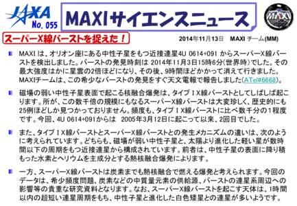 No.055  MAXI サイエンスニュース スーパーX線バーストを捉えた！