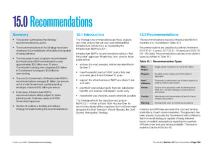 15.0 Recommendations Summary 15.1 IntroductionRecommendations