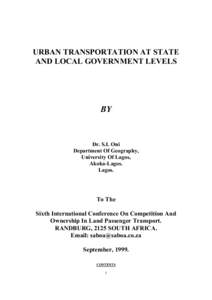 URBAN TRANSPORTATION AT STATE AND LOCAL GOVERNM ENT LEVELS BY  Dr.S.