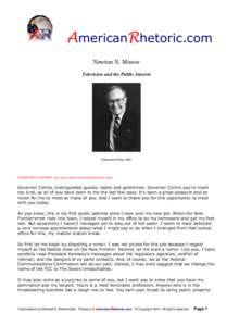 AmericanRhetoric.com  Newton N. Minow  Television and the Public Interest  Delivered 9 May 1961 