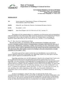 State of Vermont Department of Buildings & General Services Government Business Services Division VT Information Centers, Fleet Management, Surplus Property, Postal & Print 134 State Street, Montpelier, VT[removed]