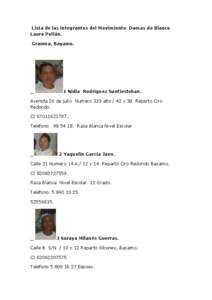 Lista de las integrantes del Movimiento Damas de Blanco Laura Pollán. Granma, Bayamo. _