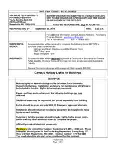 INVITATION FOR BID – BID NO. B014139 ARKANSAS TECH UNIVERSITY Purchasing Department Young Building East End 203 West O Street Russellville, AR[removed]