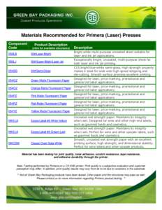 Materials Recommended for Primera (Laser) Presses Component Code 050LB  Product Description