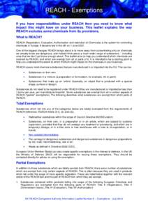 Microsoft Word - REACH - UK Competent Authority Information Leaflet Number 8 - Exemptions - Nov[removed]Version 3 0