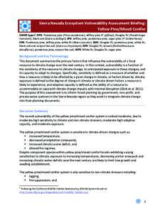  	
    Sierra	
  Nevada	
  Ecosystem	
  Vulnerability	
  Assessment	
  Briefing:	
   Yellow	
  Pine/Mixed	
  Conifer	
   CWHR	
  types1:	
  PPN:	
  Ponderosa	
  pine	
  (Pinus	
  ponderosa),	
  Jeffrey	