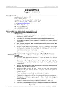 CURRICULUM VITAE  aggiornamento giugno 2014 ELENA HARTOG Ingegnere ambientale