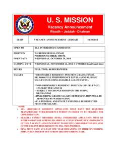 U. S. MISSION Vacancy Announcement Riyadh – Jeddah - Dhahran[removed]VACANCY ANNOUNCEMENT - JEDDAH