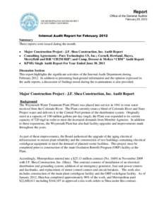 Report Office of the General Auditor February 29, 2012 Internal Audit Report for February 2012 Summary