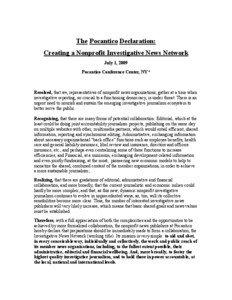 The Pocantico Declaration: Creating a Nonprofit Investigative News Network July 1, 2009