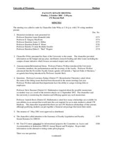 Faculty Senate Minutes - University of Wisconsin-Madison - 1 October 2001