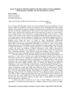 BACK TO BASICS? THE RECURRENCE OF THE SAME IN VIVEK CHIBBER’S POSTCOLONIAL THEORY AND THE SPECTER OF CAPITAL Bruce Cumings Department of History University of Chicago