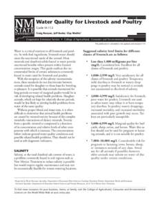 Water Quality for Livestock and Poultry Guide M-112 Craig Runyan, Jeff Bader, Clay Mathis1 Cooperative Extension Service • College of Agricultural, Consumer and Environmental Sciences This publication is scheduled to b