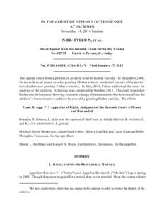 IN THE COURT OF APPEALS OF TENNESSEE AT JACKSON November 14, 2014 Session IN RE: TYLER P., ET AL. Direct Appeal from the Juvenile Court for Shelby County No. S2952