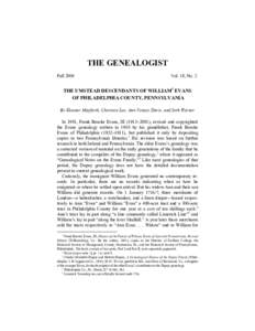 THE GENEALOGIST Fall 2004 Vol. 18, No. 2  THE UMSTEAD DESCENDANTS OF WILLIAM1 EVANS