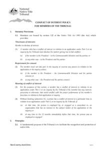 CONFLICT OF INTEREST POLICY FOR MEMBERS OF THE TRIBUNAL 1. Statutory Provisions 1.1.