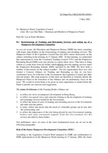 LC Paper No. CB[removed]) 3 May 2002 To: Manpower Panel, Legislative Council (Attn: Mr. Lau Chin Shek – Chairman and Members of Manpower Panel) Dear Mr. Lau & Panel Members,