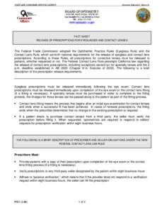 Board of Optometry Fact Sheet - Release of Prescriptions for Eyeglasses and Contact Lenses