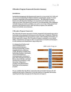 Page |1 UMLeaders Program Framework Executive Summary Introduction Leadership/management development and support is a top priority for U of M, and one of our six Outstanding Workplace Initiative commitments, namely “to