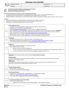 Volunteer Visa Checklist Appli a t s Na e Passport No.  Email ID