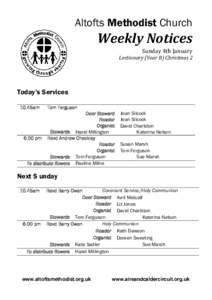 Altofts Methodist Church  Weekly Notices Sunday 4th January  Lectionary (Year B) Christmas 2