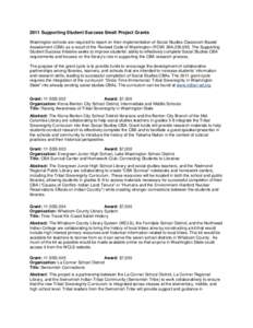 2011 Supporting Student Success Small Project Grants Washington schools are required to report on their implementation of Social Studies Classroom Based Assessment (CBA) as a result of the Revised Code of Washington (RCW