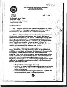 Senator Obama correspondence from the Department of Defense