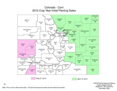 Colorado - Corn 2010 Crop Year Initial Planting Dates JACKSON 057  MOFFAT