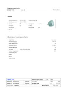 Component specification  Buzzer UltrasonicPBWOE Sensor