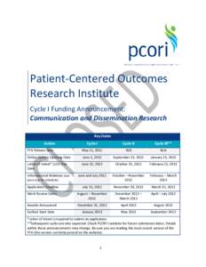 Patient-Centered Outcomes Research Institute Cycle I Funding Announcement: Communication and Dissemination Research Key Dates Action