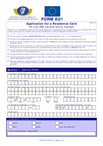 FORM EU1  DEPARTMENT OF JUSTICE AND EQUALITY IRISH NATURALISATION & IMMIGRATION SERVICE  Application for a Residence Card