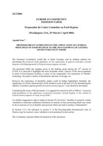 [removed]EUROPEAN COMMUNITY POSITION PAPER Preparation for Codex Committee on Food Hygiene (Washington, USA, 29 March-3 April[removed]Agenda Item 7
