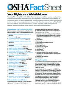 Safety / Human resource management / 97th United States Congress / Surface Transportation Assistance Act / Whistleblower / Occupational Safety and Health Act / Wendell H. Ford Aviation Investment and Reform Act for the 21st Century / California Occupational Safety and Health Administration / United States Office of Special Counsel / Business ethics / Law / Discrimination law