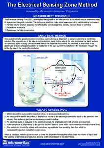 The Electrical Sensing Zone Method presented by Micromeritics Instrument Corporation MEASUREMENT TECHNIQUE The Electrical Sensing Zone (ESZ) technique is recognized as an effective way to count and size an extensive arra